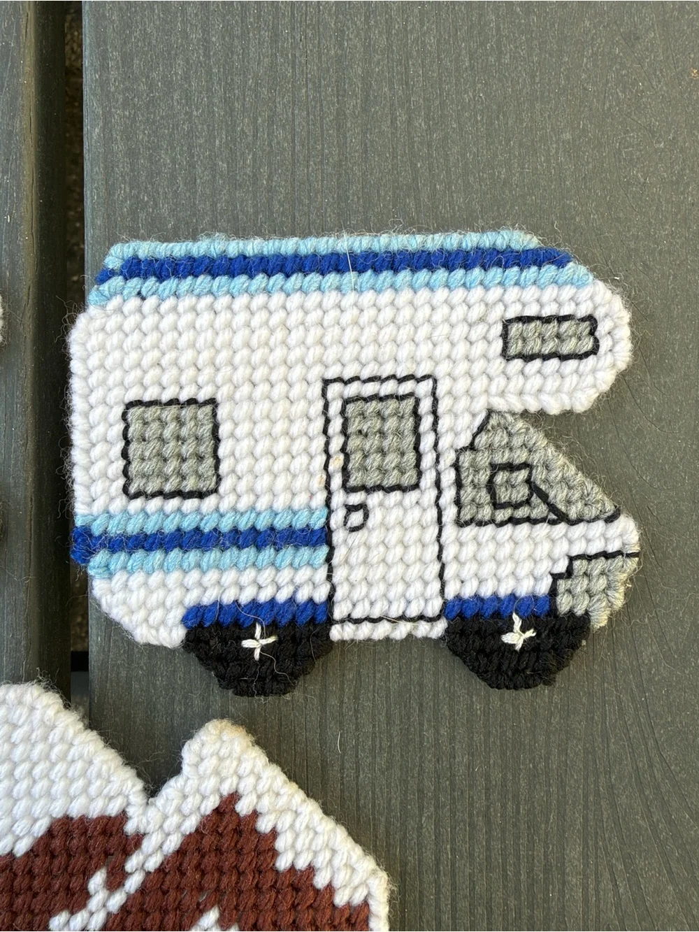 Cross-Stitch Camper & Mountain Coaster Set - Green, Blue, Purple